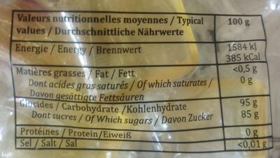 Bergamote de Nancy - Tableau nutritionnel