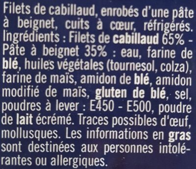Filets de cabillaud façon Fish&Chips - Ingredients - fr