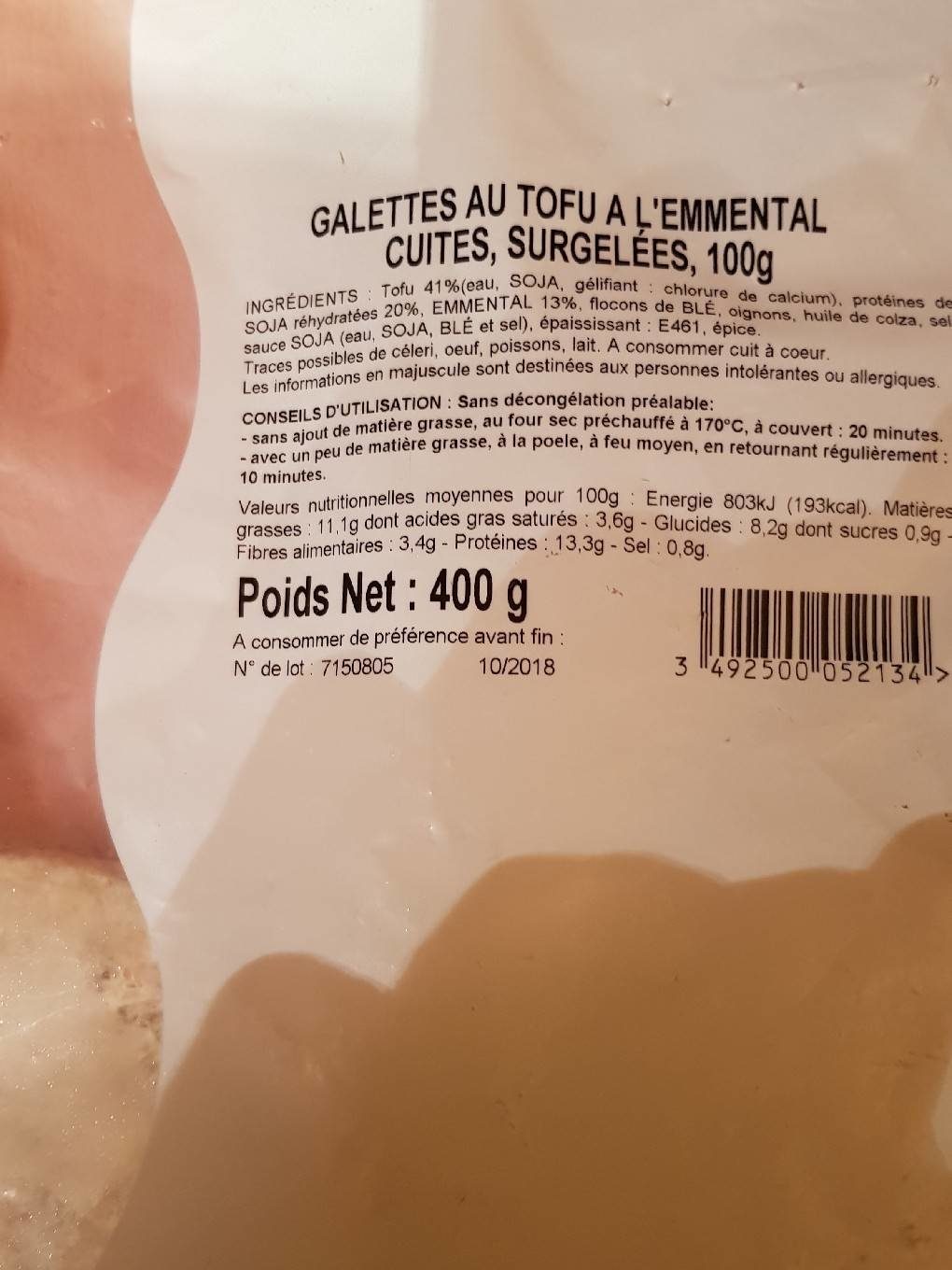 Galettes au Tofu à l'Emmental cuites surgelées - Product - fr