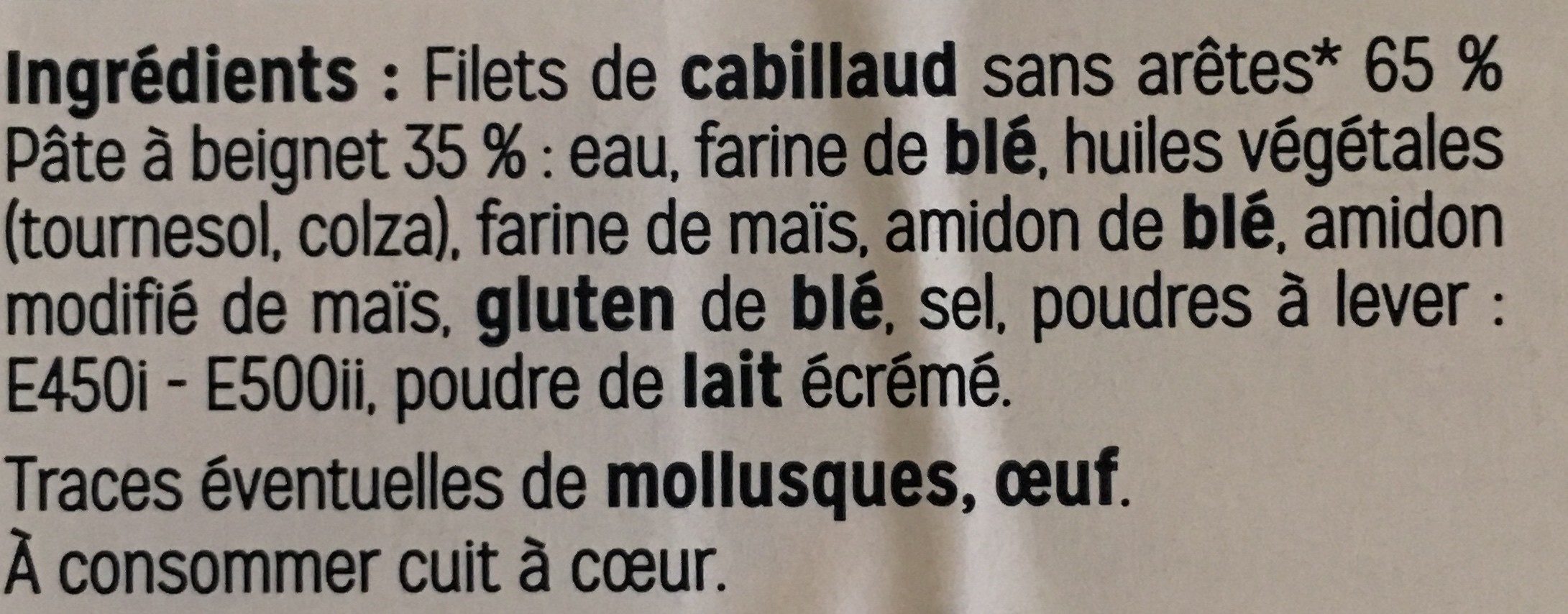 Filets De Cabillaud Facon Fish And Chips - المكونات - fr