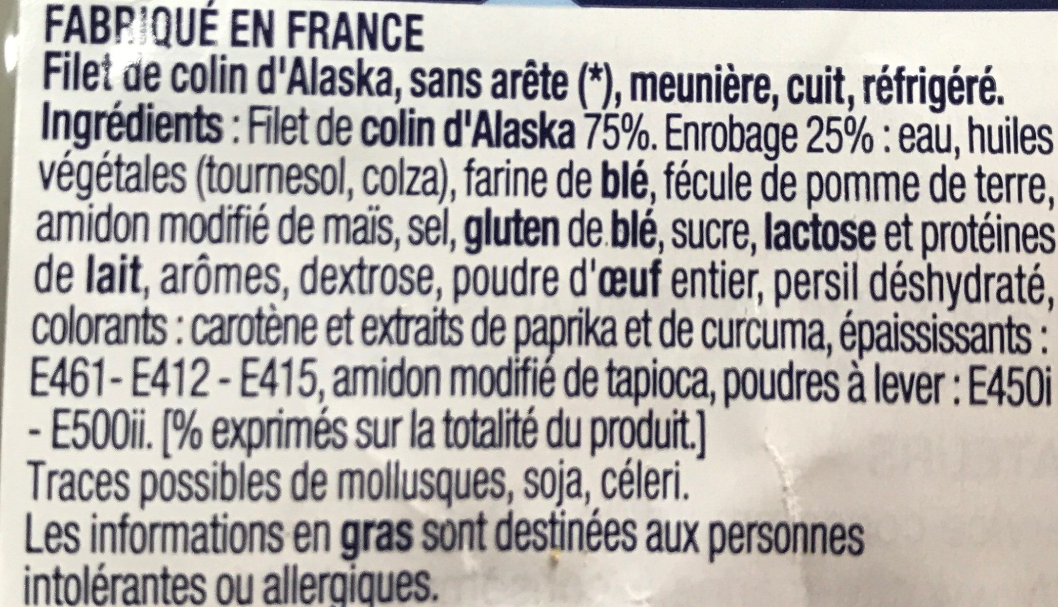 Filets de colin d'Alaska MSC meunière - Ingredienti - fr