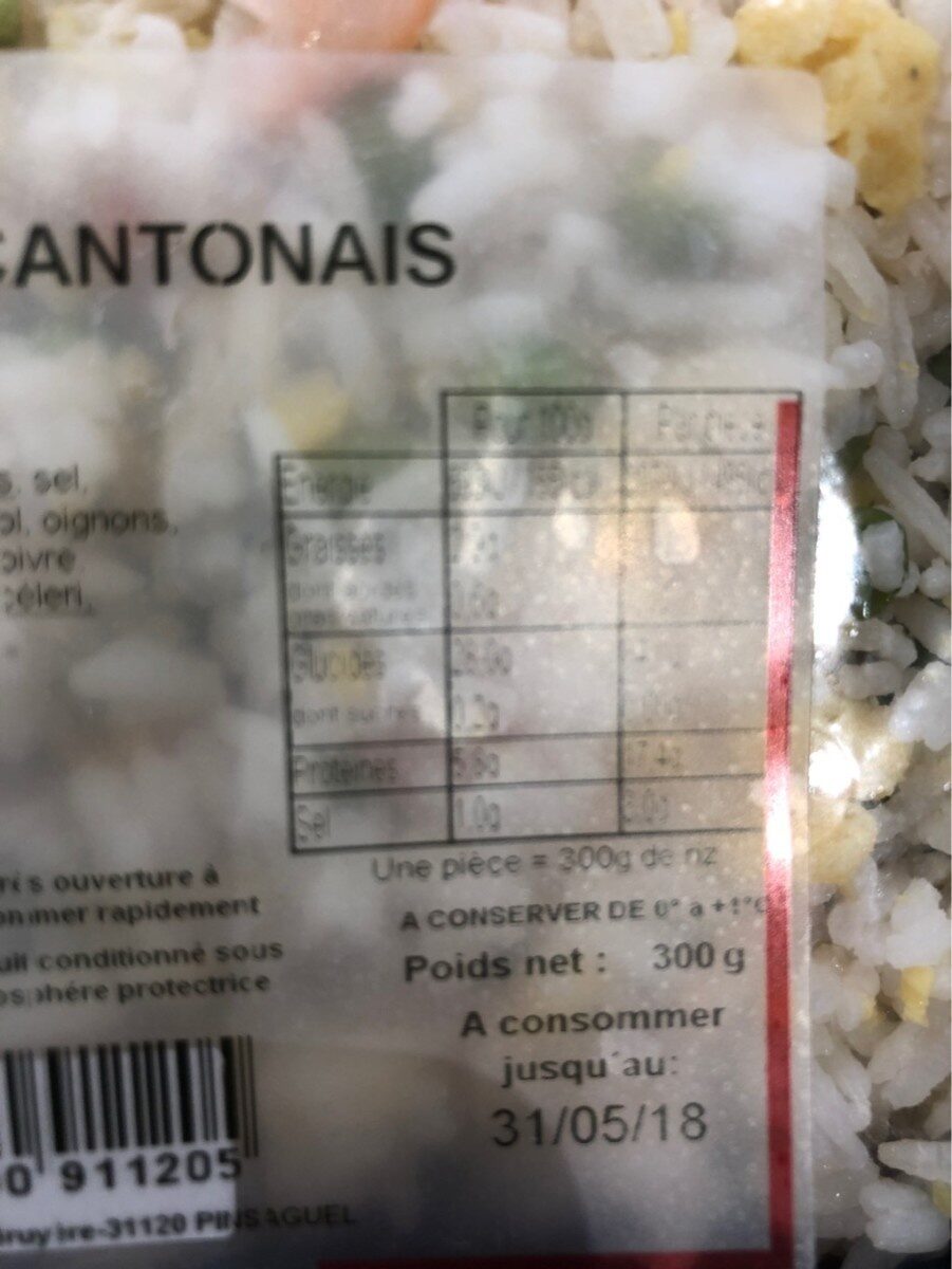 Riz cantonnais LE CANTONNAIS barquette - Näringsfakta - fr