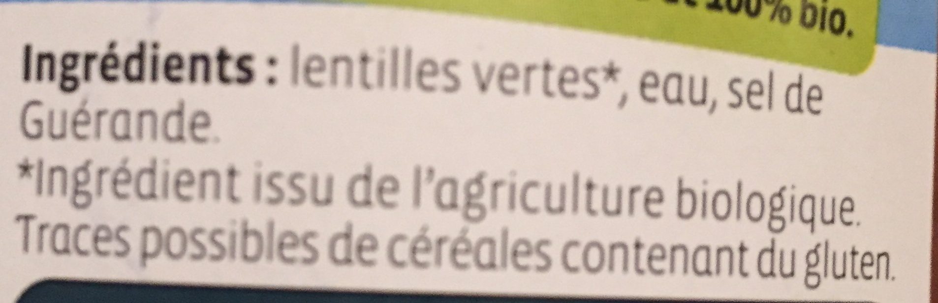 Lentilles vertes au naturel 450g ne - المكونات - fr