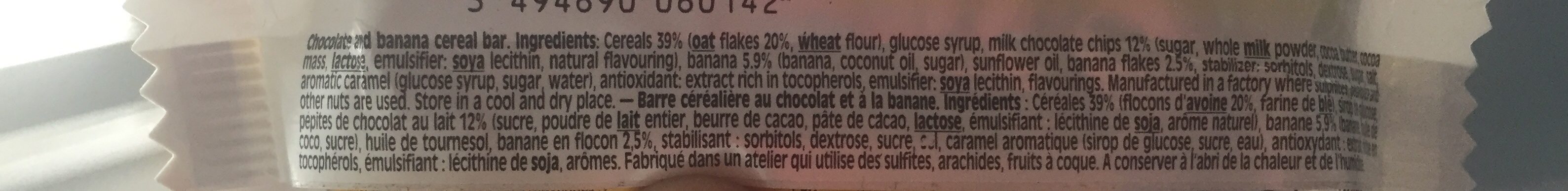 Céréal bar Chocolate banana - Ingredientes - fr