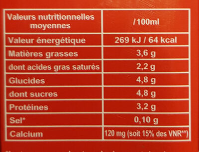 Lait Entier UHT - Nutrition facts - fr