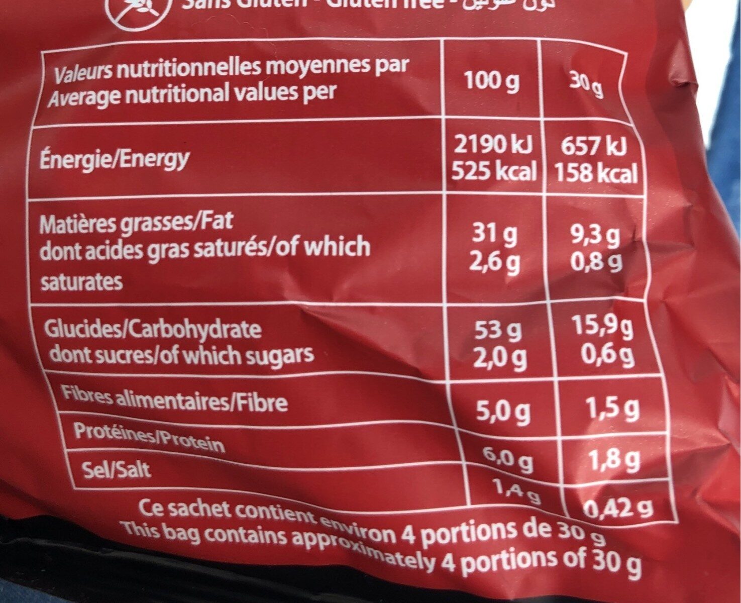 Chips Pizza 125G Bret's - Nutrition facts - fr