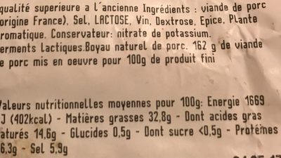 Gros bridé artisanal d'Ardèche Vu en catalogue - Tableau nutritionnel