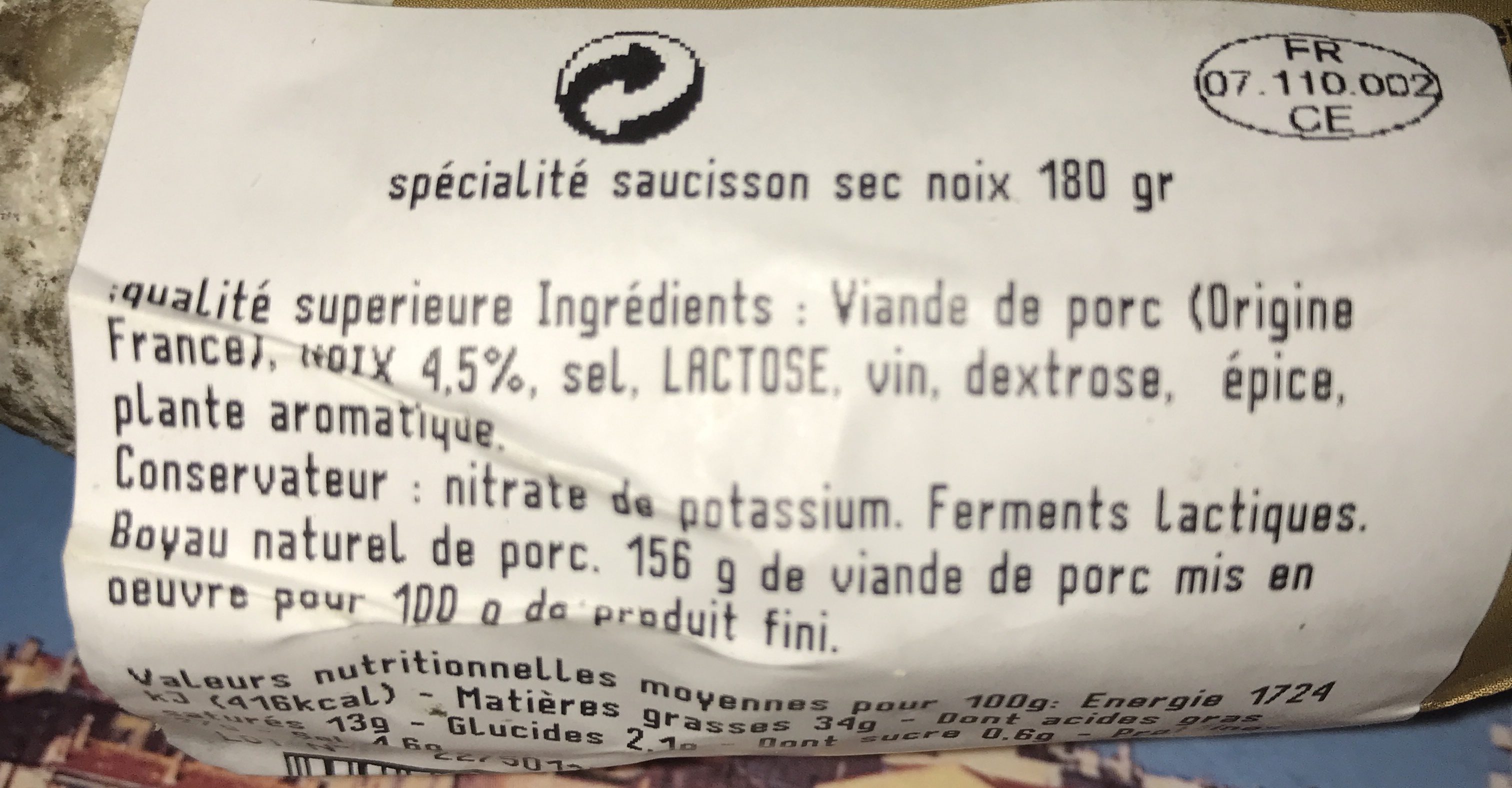 Saucisson artisanal aux noix - Ingredients - fr
