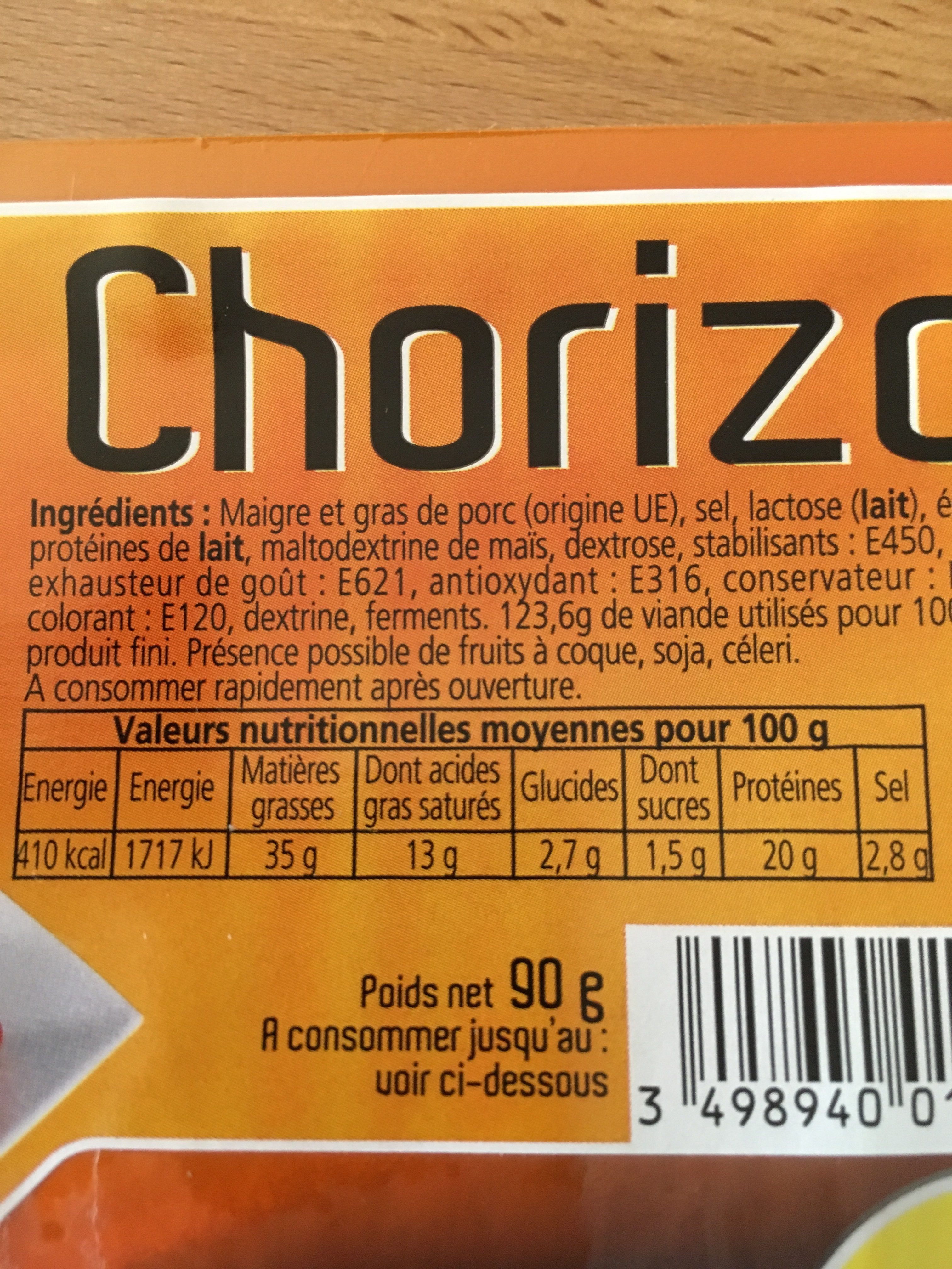 Chorizo Doux Espagnol - Ingrédients