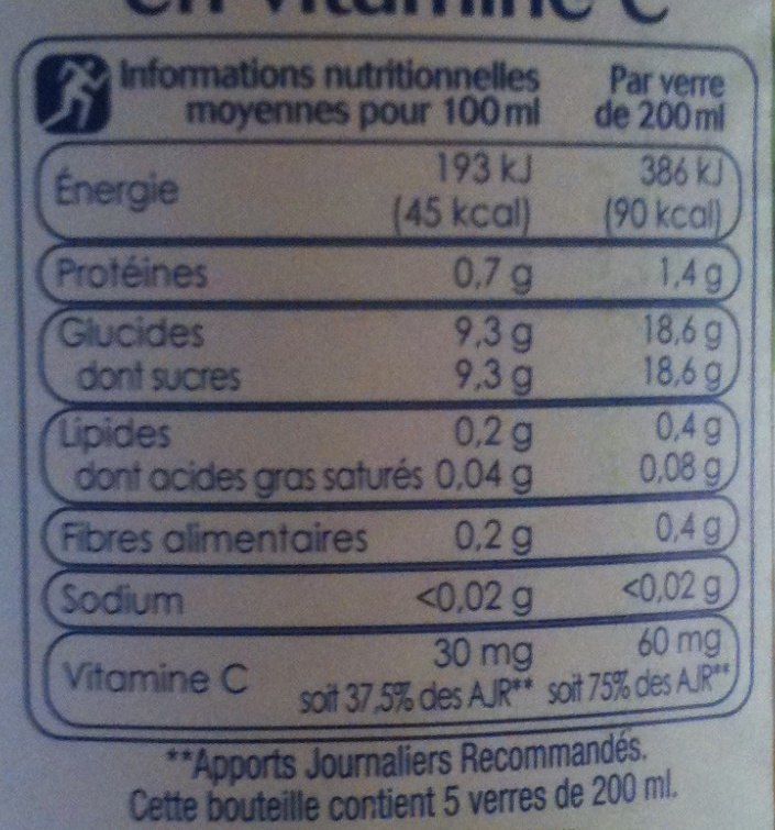 Extra Fruit - Pur Jus d'orange (100% Pur Jus) - Tableau nutritionnel