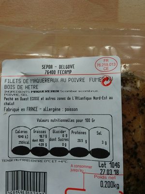 Filets de maquereaux au poivre fumés au bois de hêtre - Ingredients - fr