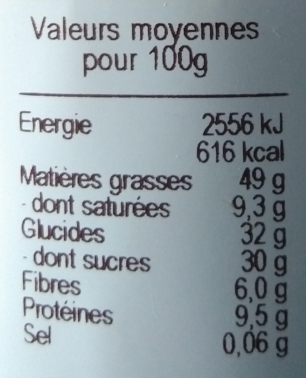 Pâte à tartiner bio - 40% noisettes - Chocolat Noir - Nutrition facts - fr