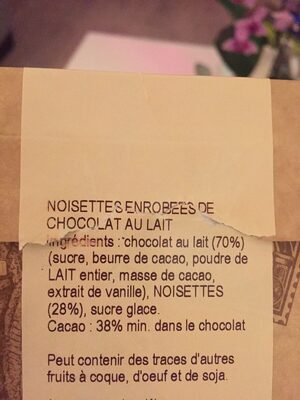 Noisettes enrobees de chocolat au lait - Ingrédients