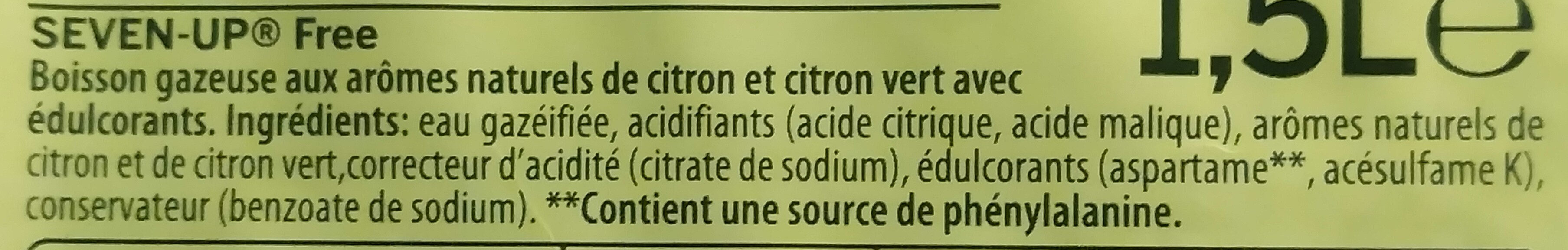 7UP Free saveur citron & citron vert 1,5 L - Ingrediënten - fr