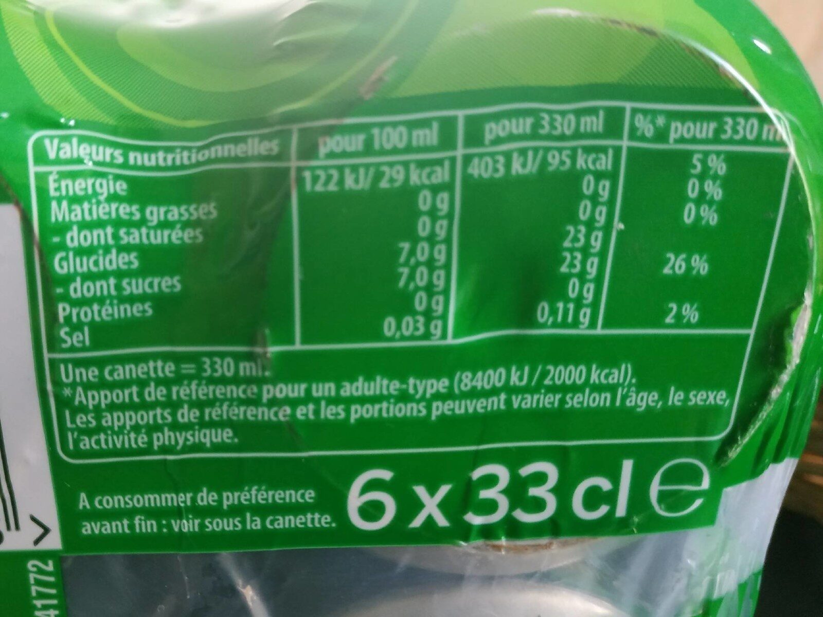 7UP aux Extraits de citron & citron vert 6 x 33 cl - حقائق غذائية - fr