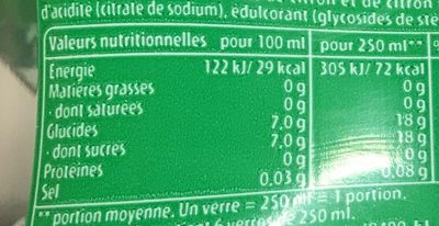 7UP saveur citron & citron vert format familial lot de 4 x 1,5 L - Tableau nutritionnel