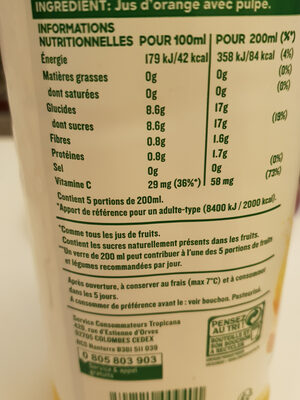 Tropicana 100% oranges pressées avec pulpe 1 L - Ingredients - fr
