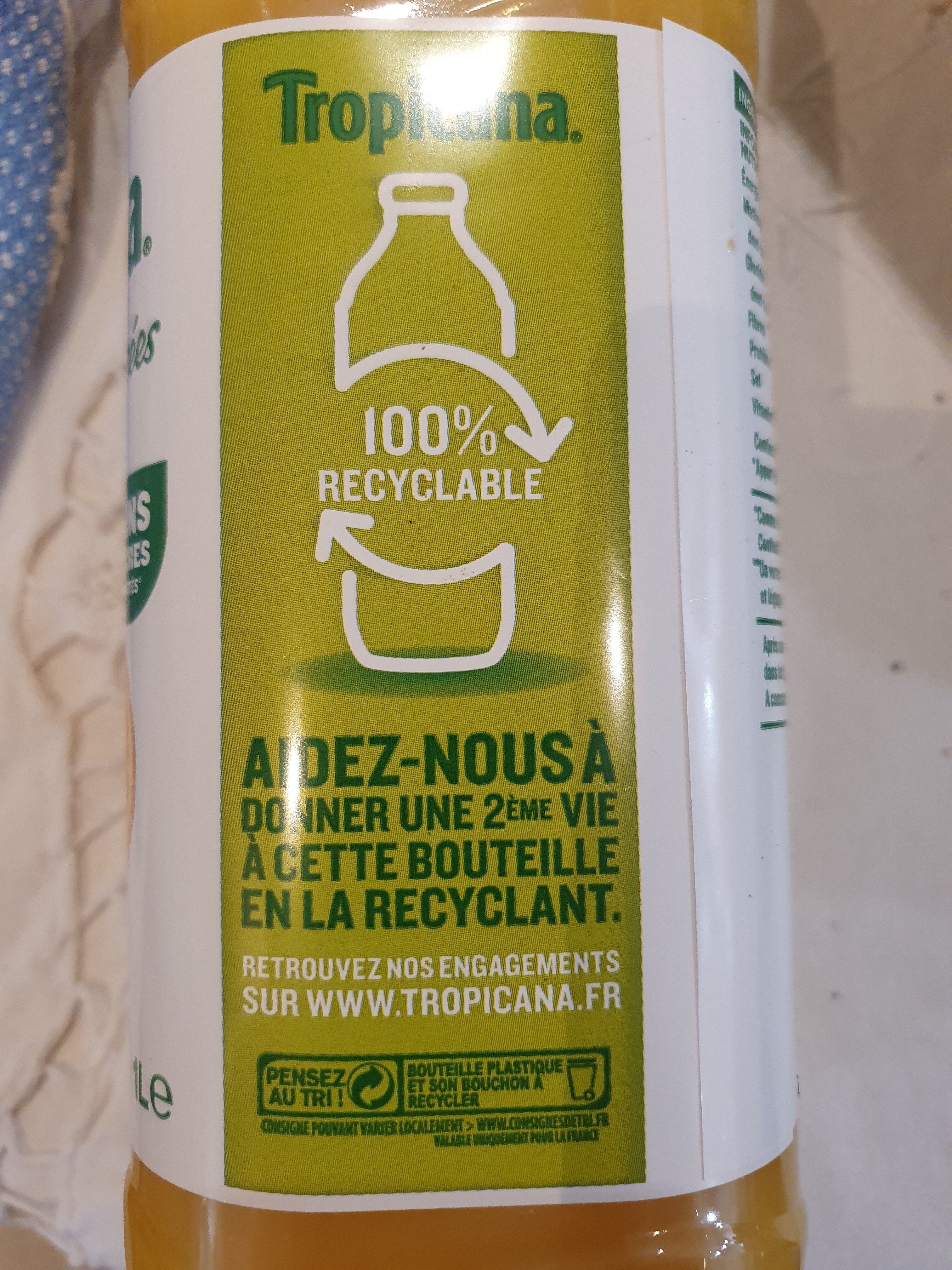 Tropicana 100% oranges pressées avec pulpe 1 L - Recyclinginstructies en / of verpakkingsinformatie - fr