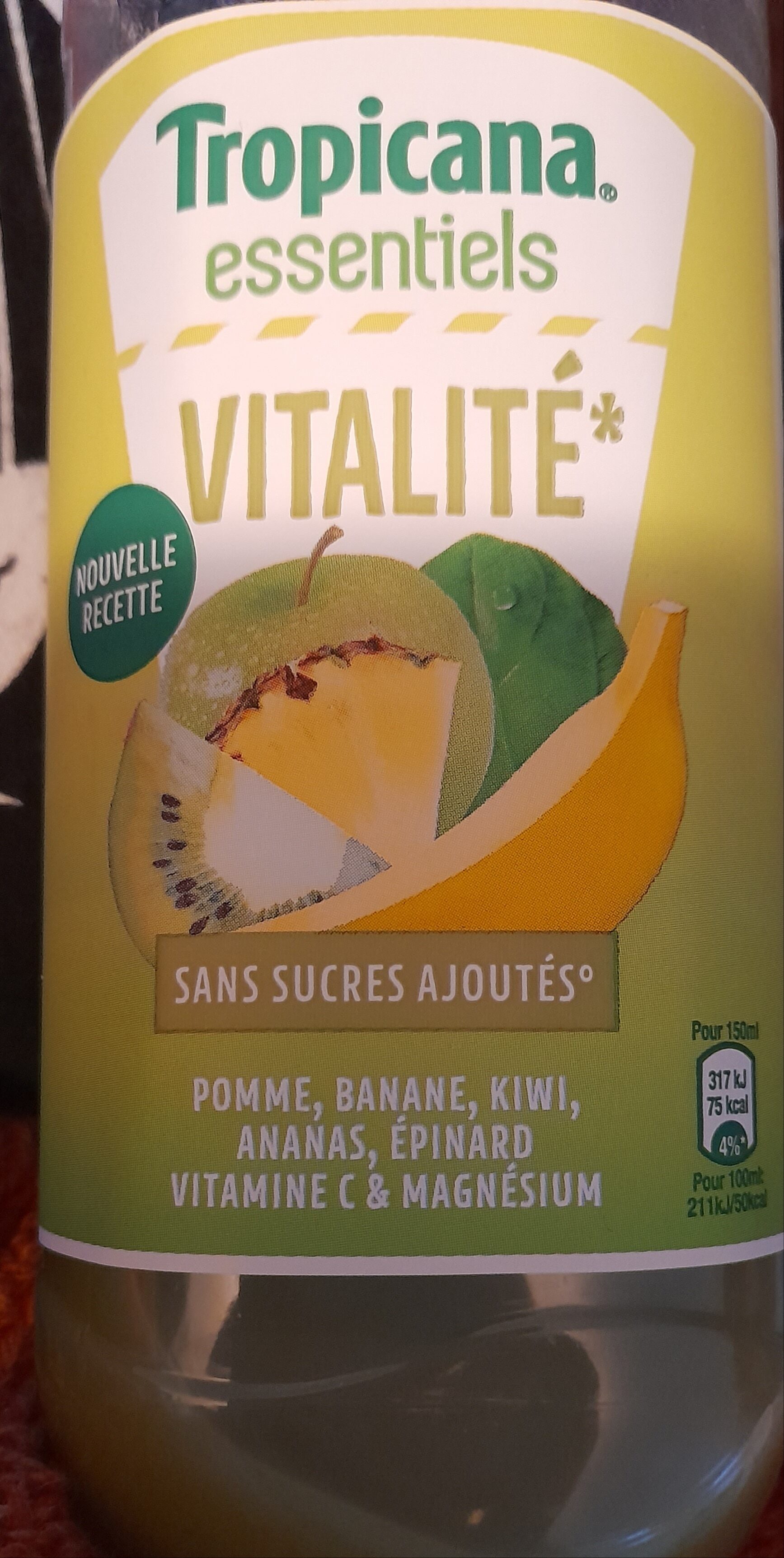 Tropicana Essentiels Vitalité pomme, banane, kiwi, ananas, épinard vitamine C & magnésium 1 L - Produit