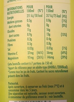 Tropicana Essentiels Vitalité pomme, banane, kiwi, ananas, épinard vitamine C & magnésium 1 L - Tableau nutritionnel