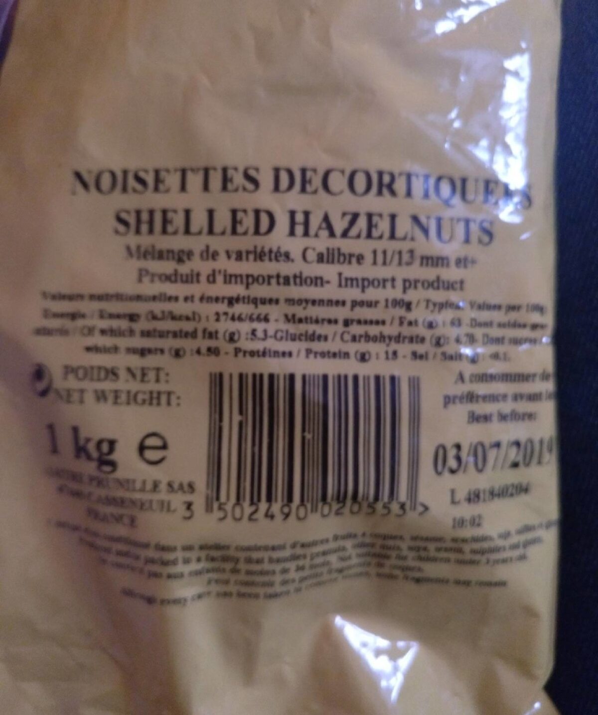 Noisette Entiere 1KG !KG Import - Ingredients - fr