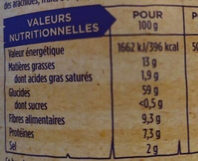 Maïs grillé salé - Tableau nutritionnel