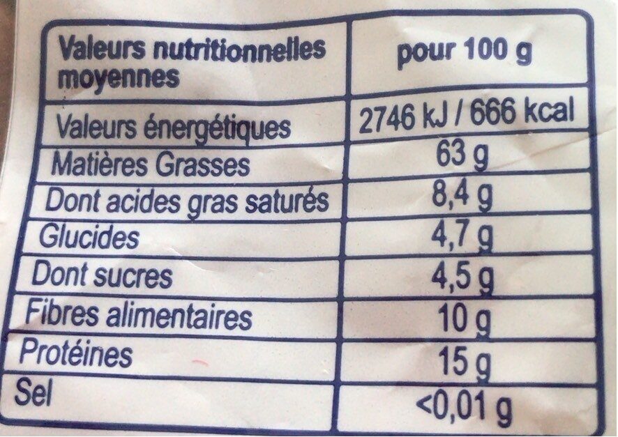 Noisettes Décortiquées - Nutrition facts - fr