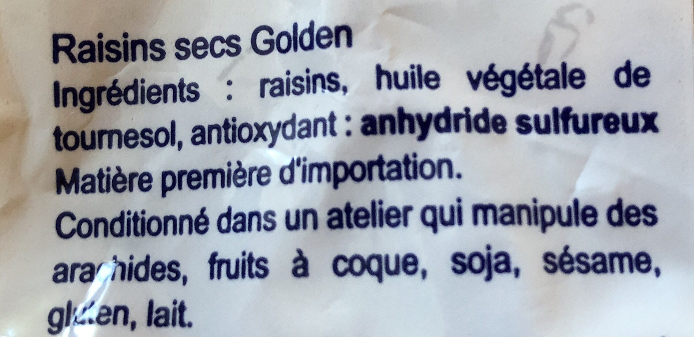 Raisins secs Golden - Ingredients - fr
