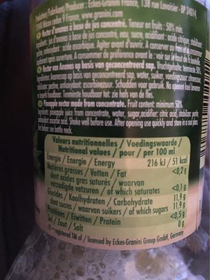 Granini Pineapple Juice - Tableau nutritionnel