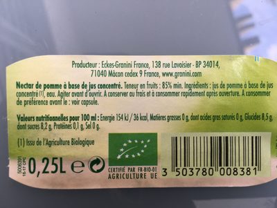 Jus Pomme bio - Ingredienti - fr