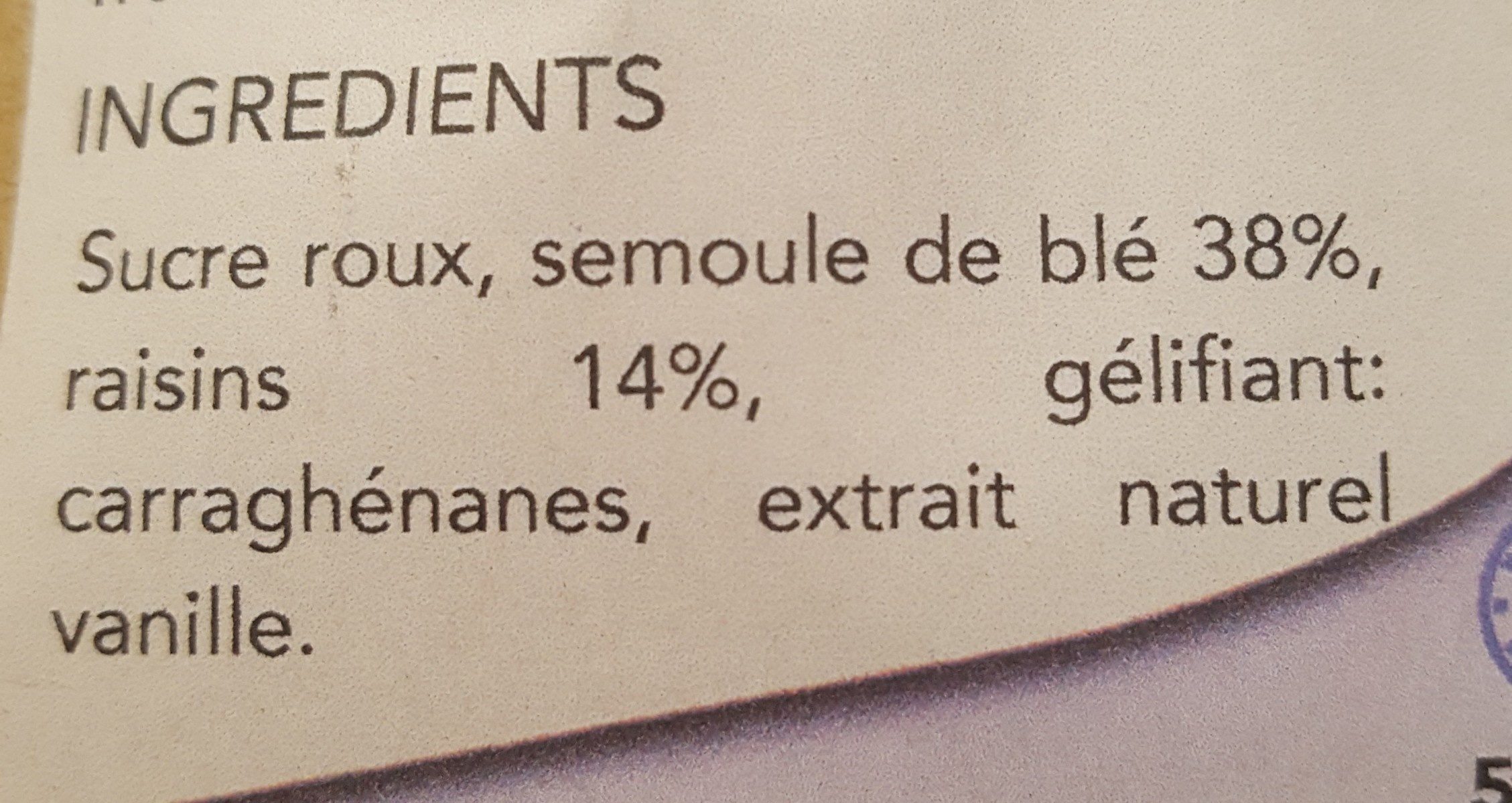 Gâteau Semoule aux Raisins Naturel - Ingredients - fr