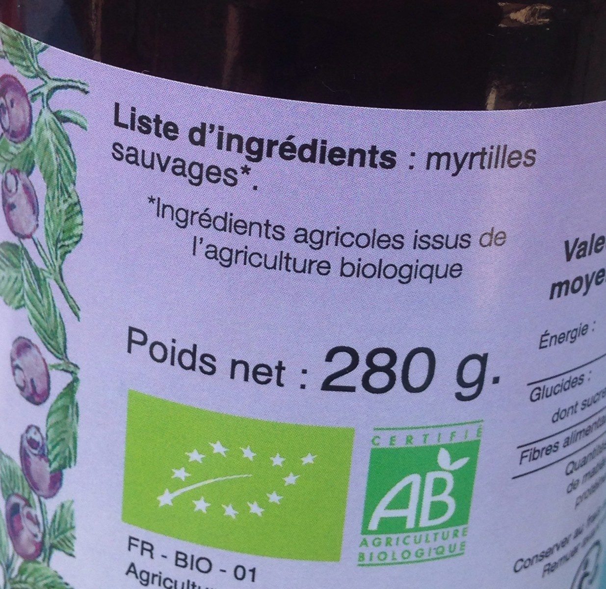 Puree de myrtilles sauvages - Ingredients - fr