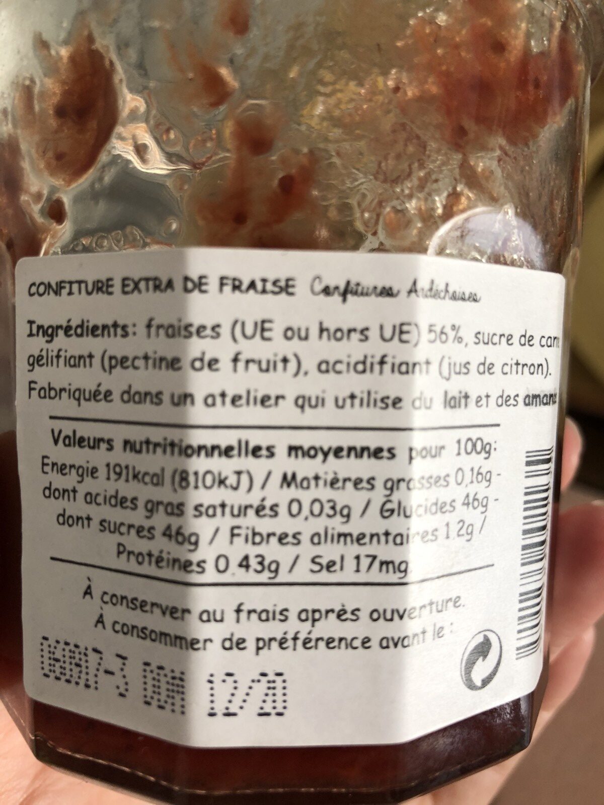 Confiture Ardéchoise fraise - Ingrédients