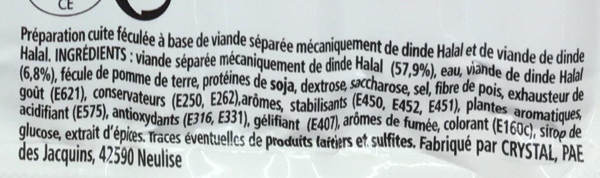 Saucis' goût fumé halal - Ingrédients