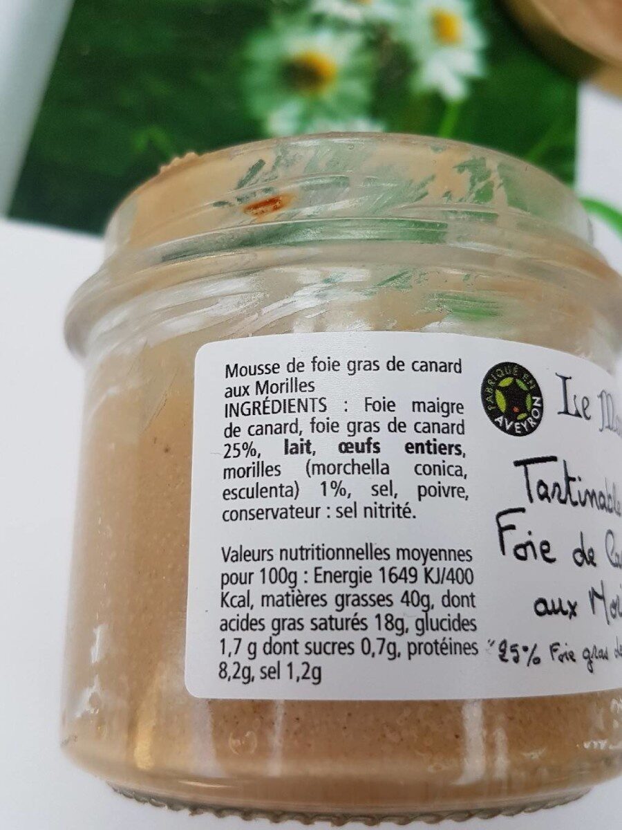 Tartinable de foie de canard aux morilles - Nutrition facts - fr