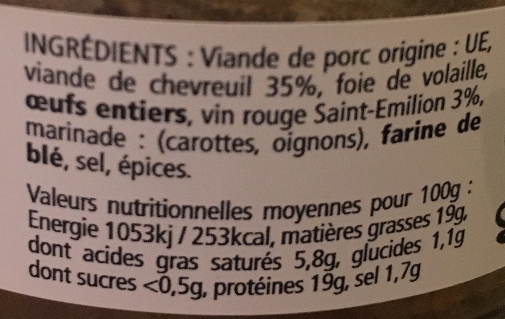 Terrine de chevreuil - Ingredients - fr