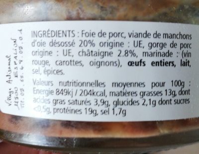 Terrine d'oie aux châtaignes - Ingredients - fr