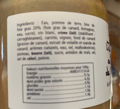 Velouté au foie de Canard - Nutrition facts - fr