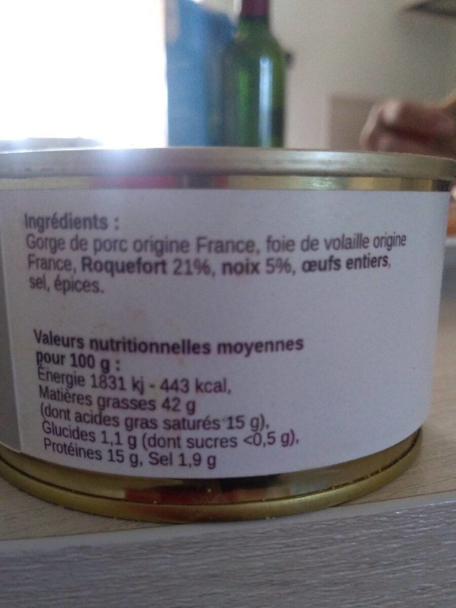 Terrine au Roquefort et Noix du Périgord - Nutrition facts - fr