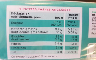 Crumpets nature - حقائق غذائية - fr
