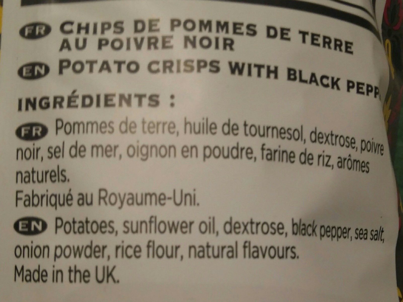 Queen Crispy Chips Poivre noir - المكونات - fr