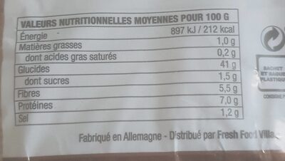 Pain au Seigle tranché - Nutrition facts - fr