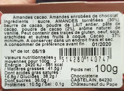 Amandes cacao - Nutrition facts - fr