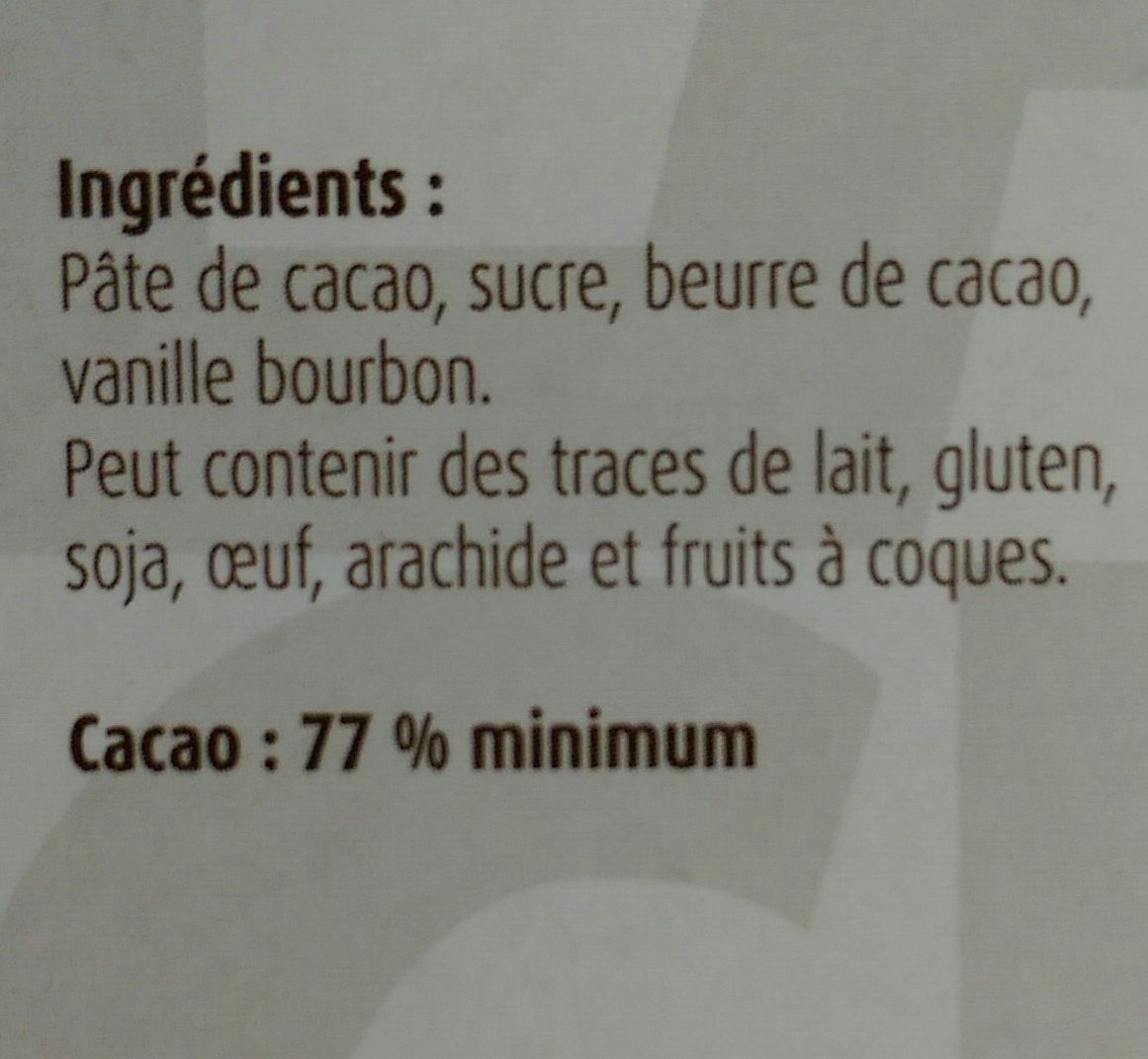 Chocolat noir intense 77% - Ingredients - fr