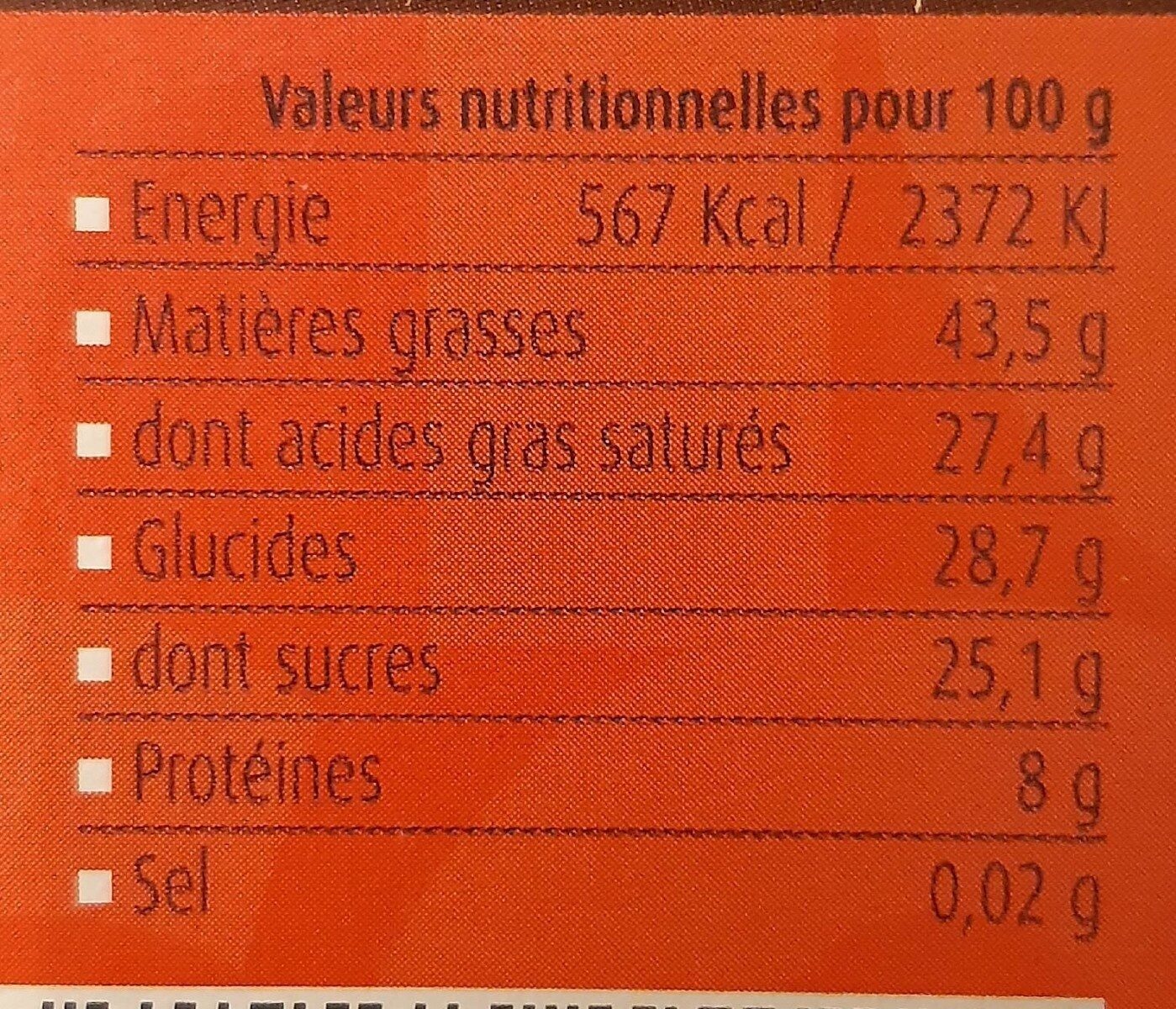 Chocolat noir à pâtisser 70% - Nutrition facts - fr