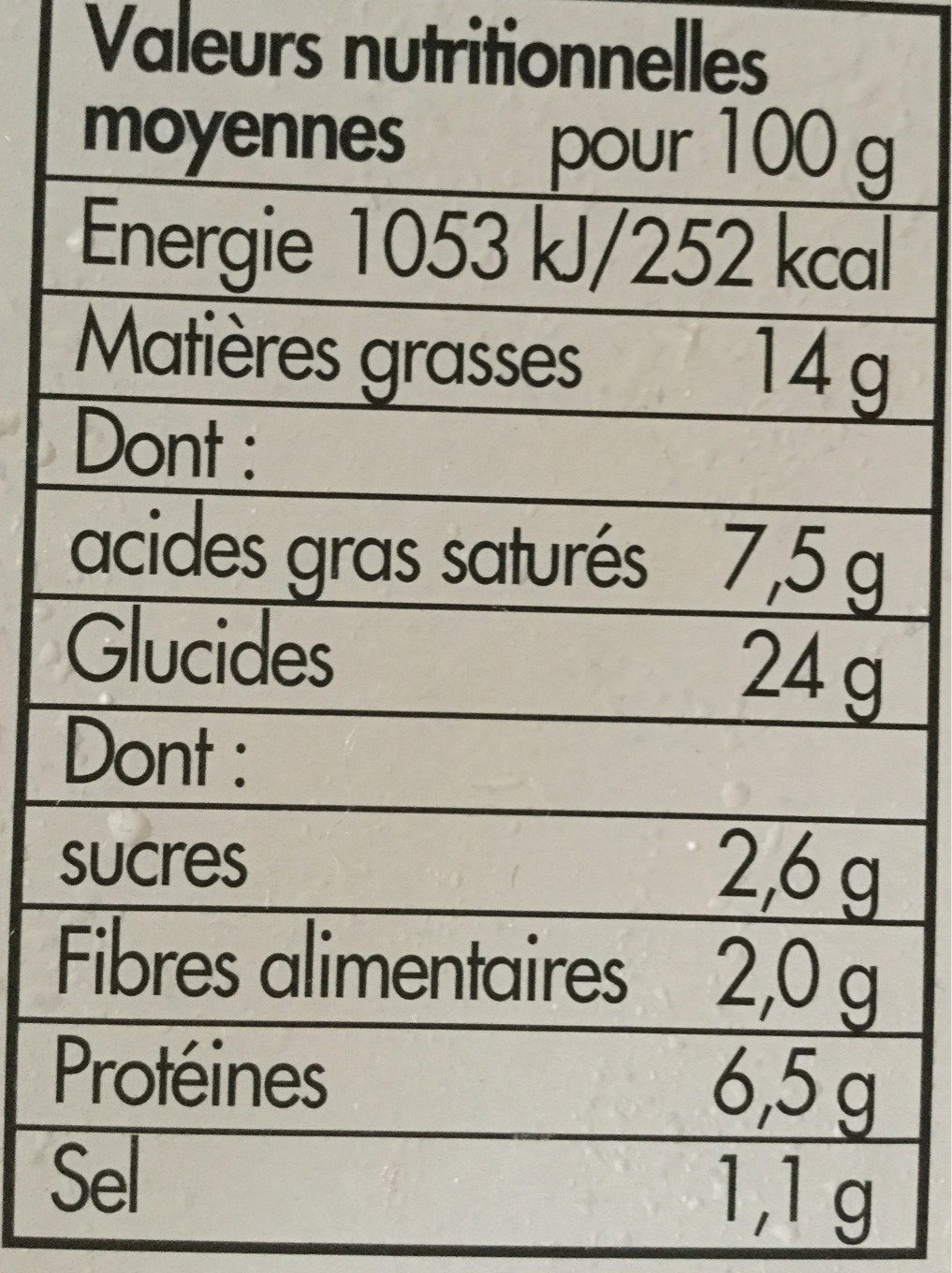 Flamm'kueche - Nutrition facts - fr