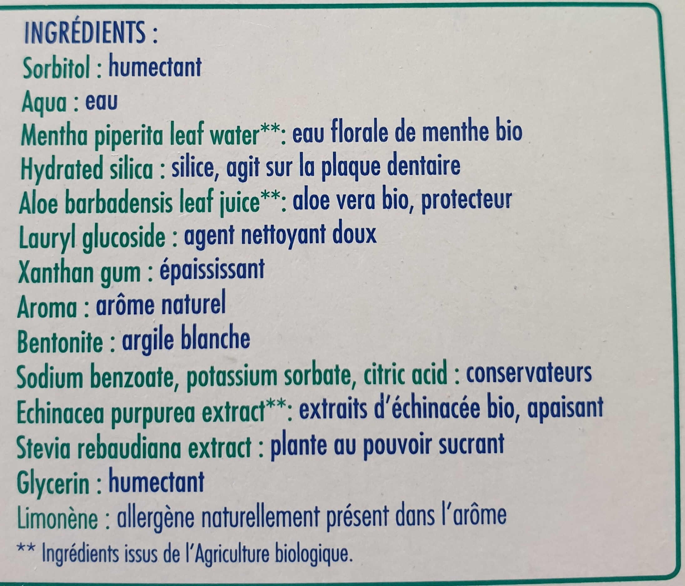 Dentavie gencives sensibles - Ingredients - fr