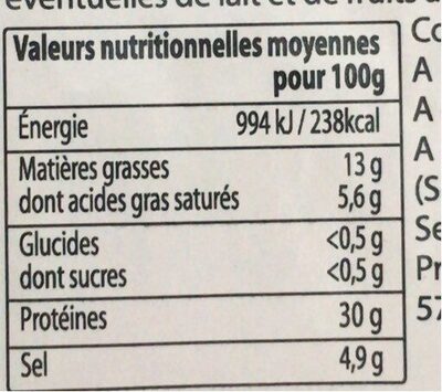 Effeuillade de jambon de bayonne - Nutrition facts - fr