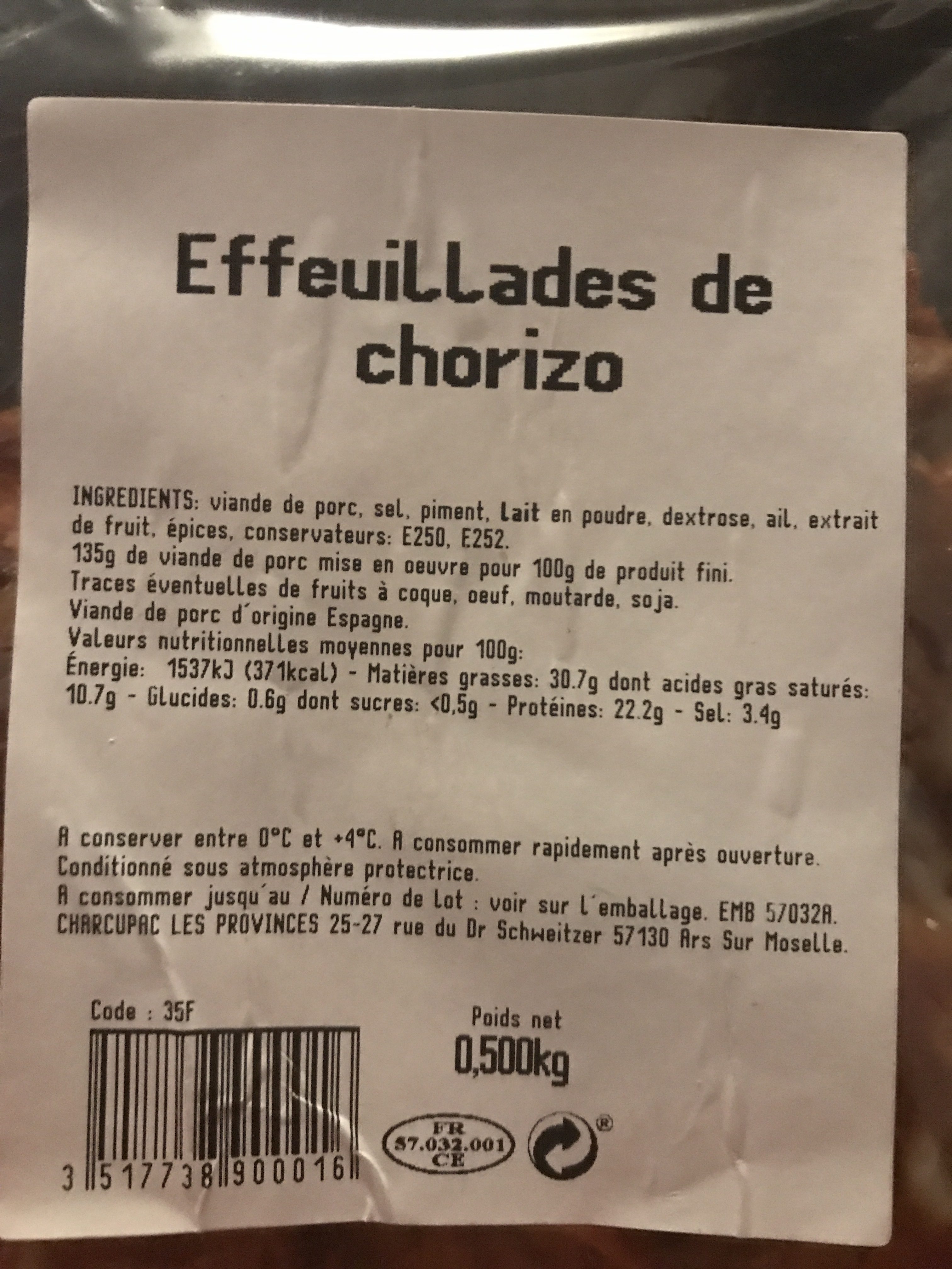Effeuillades de chorizo - Ingredients - fr