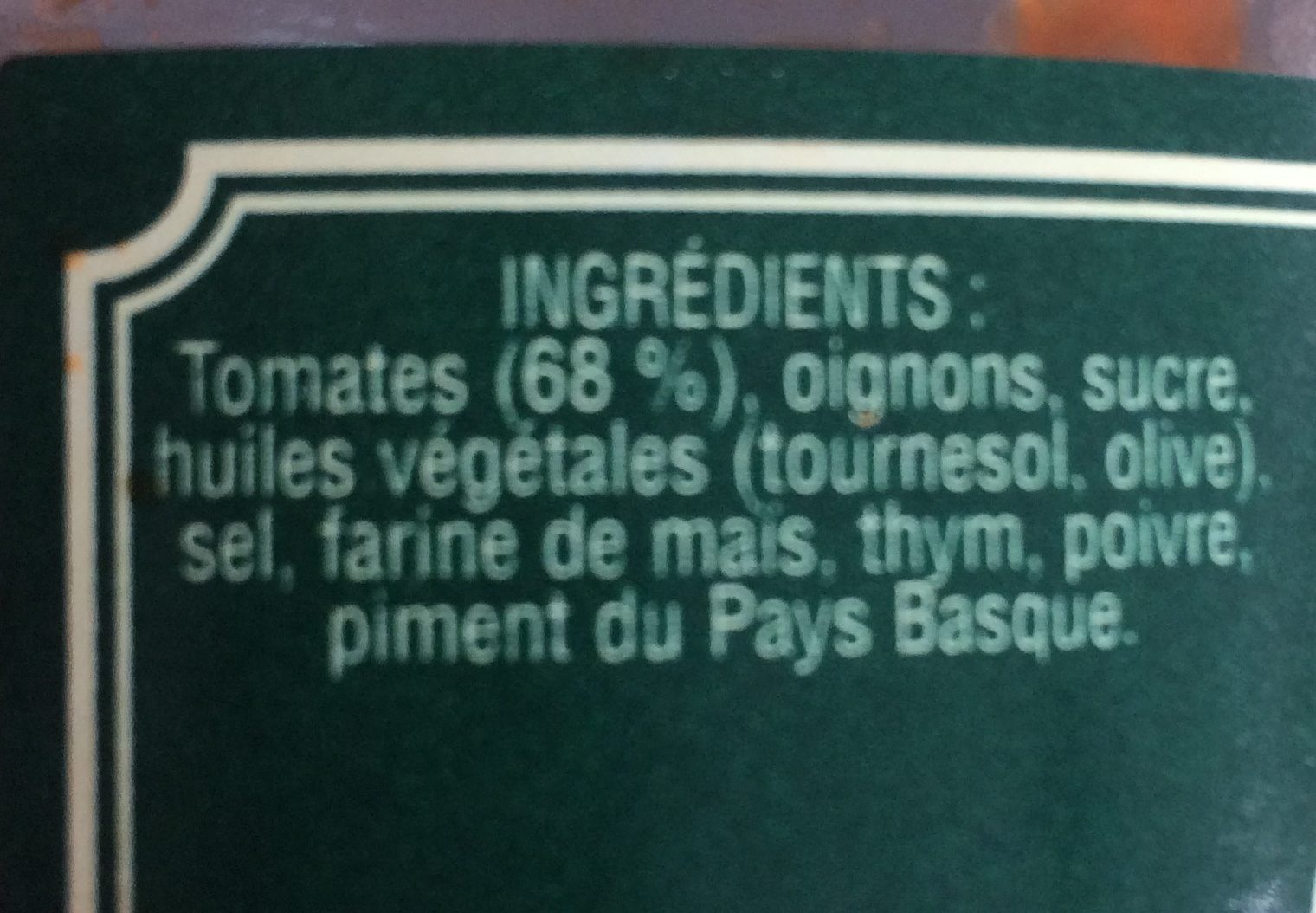 Sauce tomate ANNE ROZES - Ingrédients